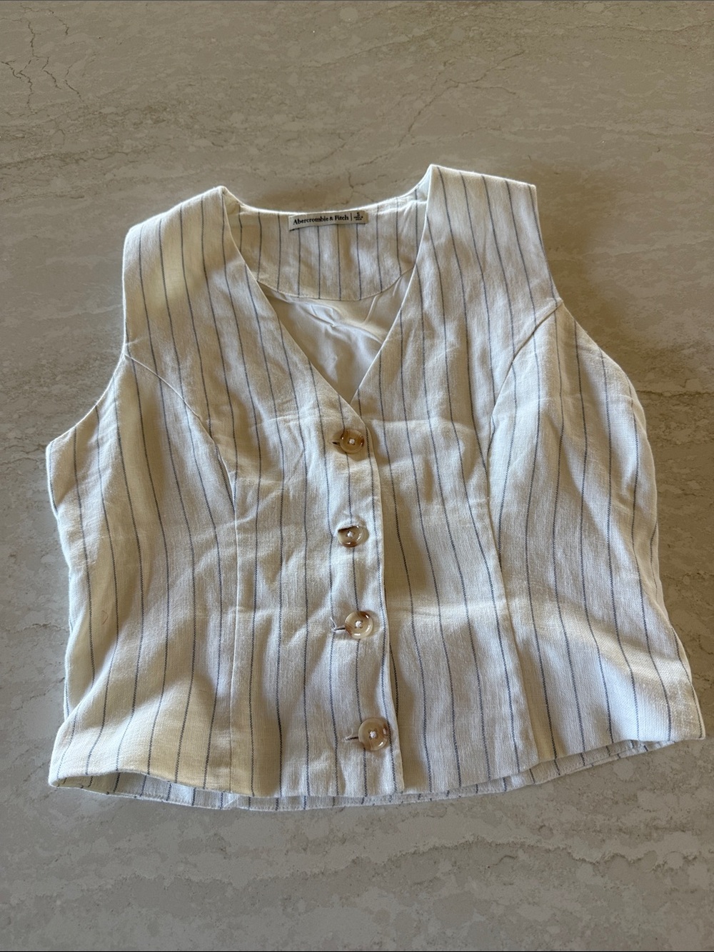 Abercrombie & Fitch Cream Linen Vest with Navy Pinstripes